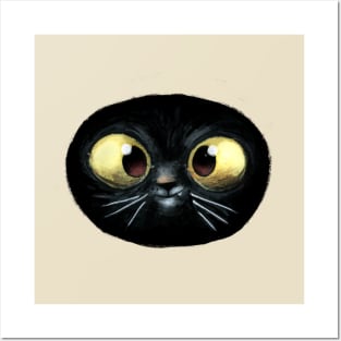 Gato negro cara camiseta Posters and Art